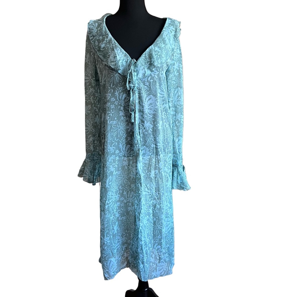 NWT Wild Fable Floral Sheer Maxi Cover Up Dress XS Ruffle Tie Front Boho